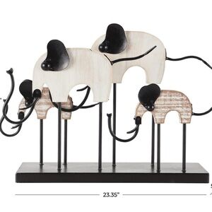 UMA Black Metal Elephant Decorative Sculpture with Wood Accents Brand New